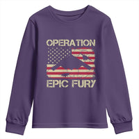 Operation Epic Fury Vintage American Flag Bomber Youth Sweatshirt B2 Spirit Patriotic Strength