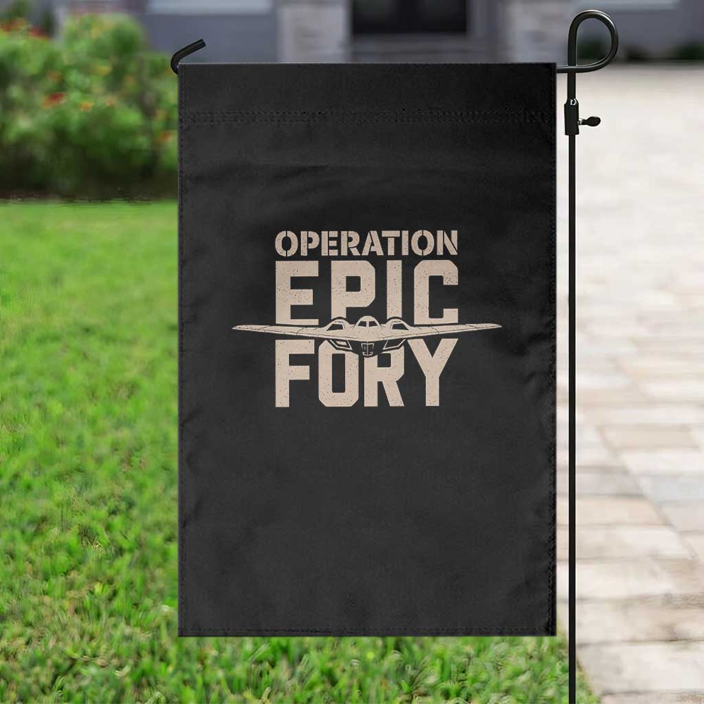 Operation Epic Fury Stealth Bomber Silhouette Garden Flag Patriotic B2 Spirit Aviation Statement