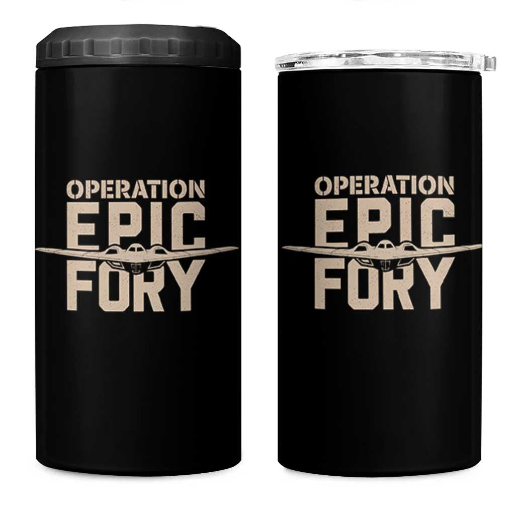Operation Epic Fury Stealth Bomber Silhouette 4 in 1 Can Cooler Tumbler Patriotic B2 Spirit Aviation Statement