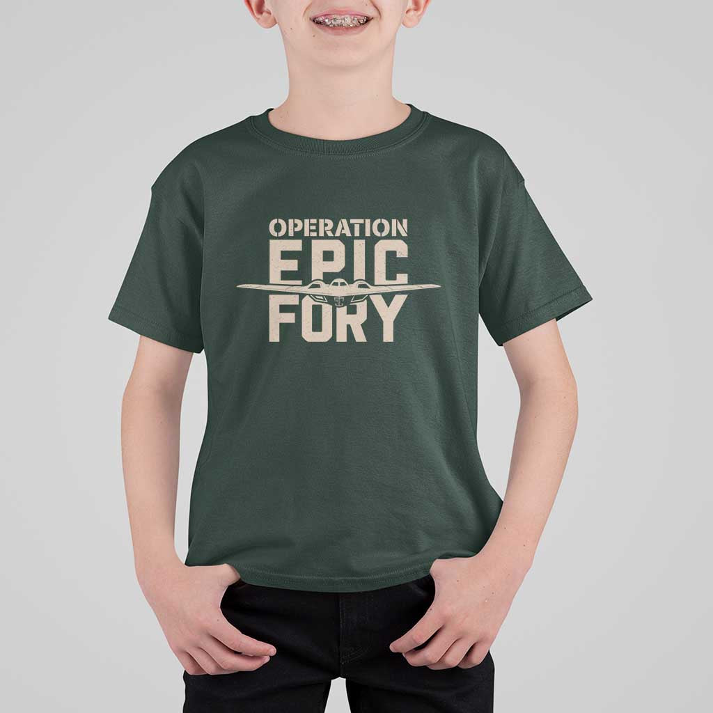 Operation Epic Fury Stealth Bomber Silhouette T Shirt For Kid Patriotic B2 Spirit Aviation Statement