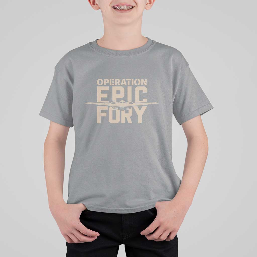 Operation Epic Fury Stealth Bomber Silhouette T Shirt For Kid Patriotic B2 Spirit Aviation Statement