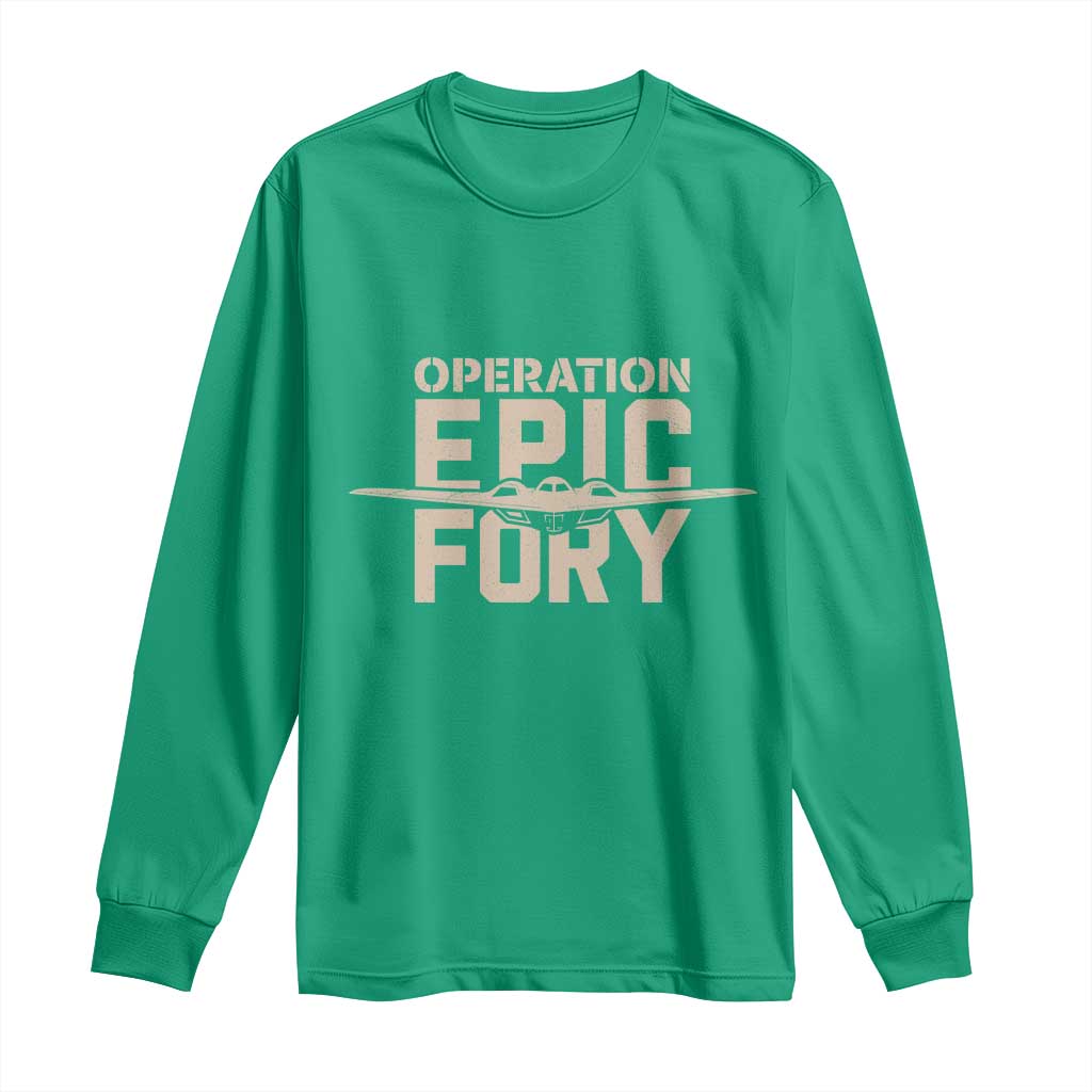 Operation Epic Fury Stealth Bomber Silhouette Long Sleeve Shirt Patriotic B2 Spirit Aviation Statement