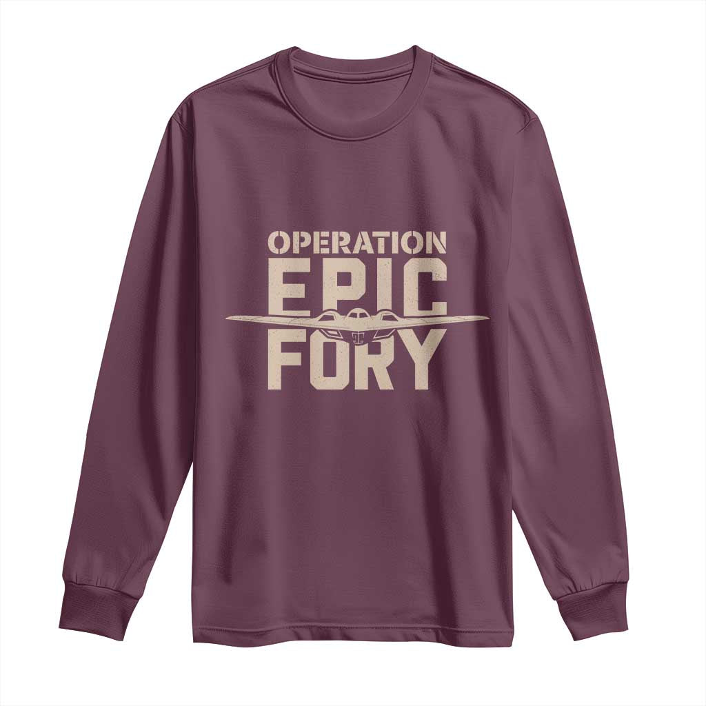 Operation Epic Fury Stealth Bomber Silhouette Long Sleeve Shirt Patriotic B2 Spirit Aviation Statement