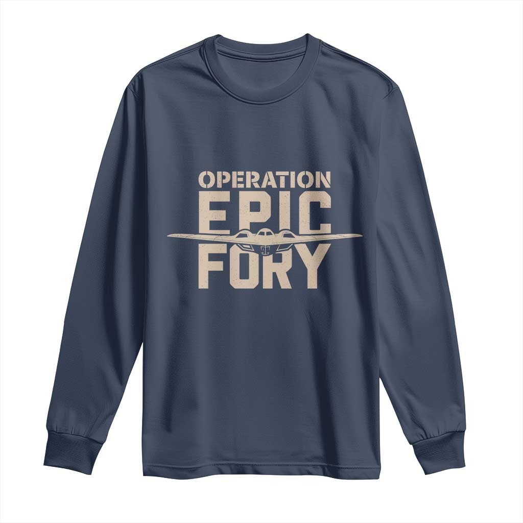 Operation Epic Fury Stealth Bomber Silhouette Long Sleeve Shirt Patriotic B2 Spirit Aviation Statement