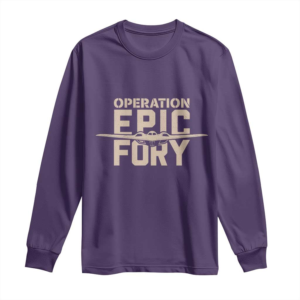 Operation Epic Fury Stealth Bomber Silhouette Long Sleeve Shirt Patriotic B2 Spirit Aviation Statement