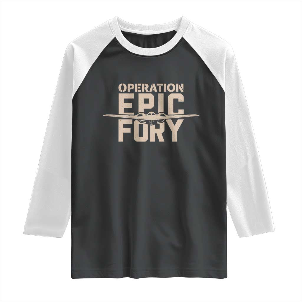 Operation Epic Fury Stealth Bomber Silhouette Raglan Shirt Patriotic B2 Spirit Aviation Statement