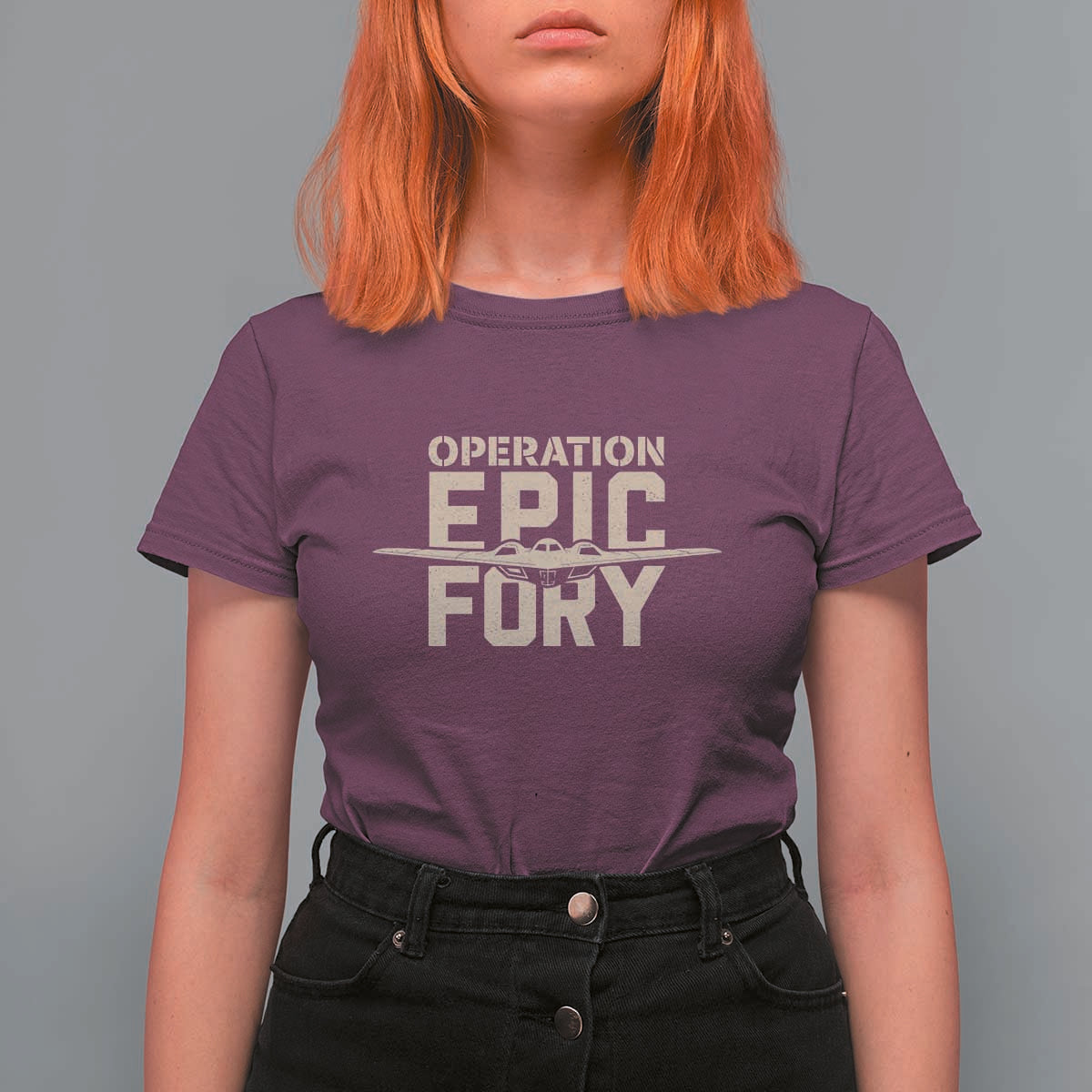 Operation Epic Fury Stealth Bomber Silhouette T Shirt For Women Patriotic B2 Spirit Aviation Statement