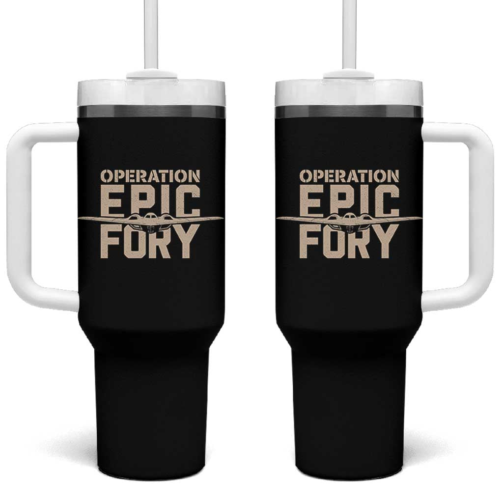 Operation Epic Fury Stealth Bomber Silhouette Tumbler With Handle Patriotic B2 Spirit Aviation Statement