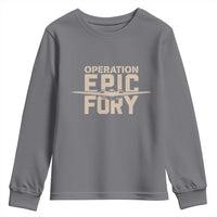 Operation Epic Fury Stealth Bomber Silhouette Youth Sweatshirt Patriotic B2 Spirit Aviation Statement