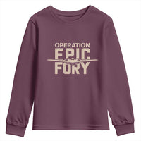Operation Epic Fury Stealth Bomber Silhouette Youth Sweatshirt Patriotic B2 Spirit Aviation Statement