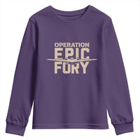 Operation Epic Fury Stealth Bomber Silhouette Youth Sweatshirt Patriotic B2 Spirit Aviation Statement