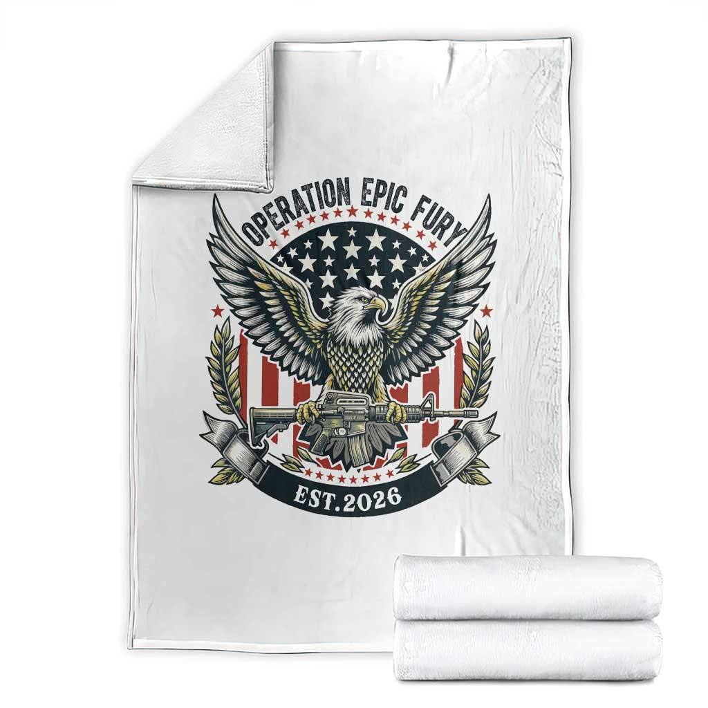 Operation Epic Fury Patriotic Eagle Crest Est 2026 Throw Blanket American Strength Freedom