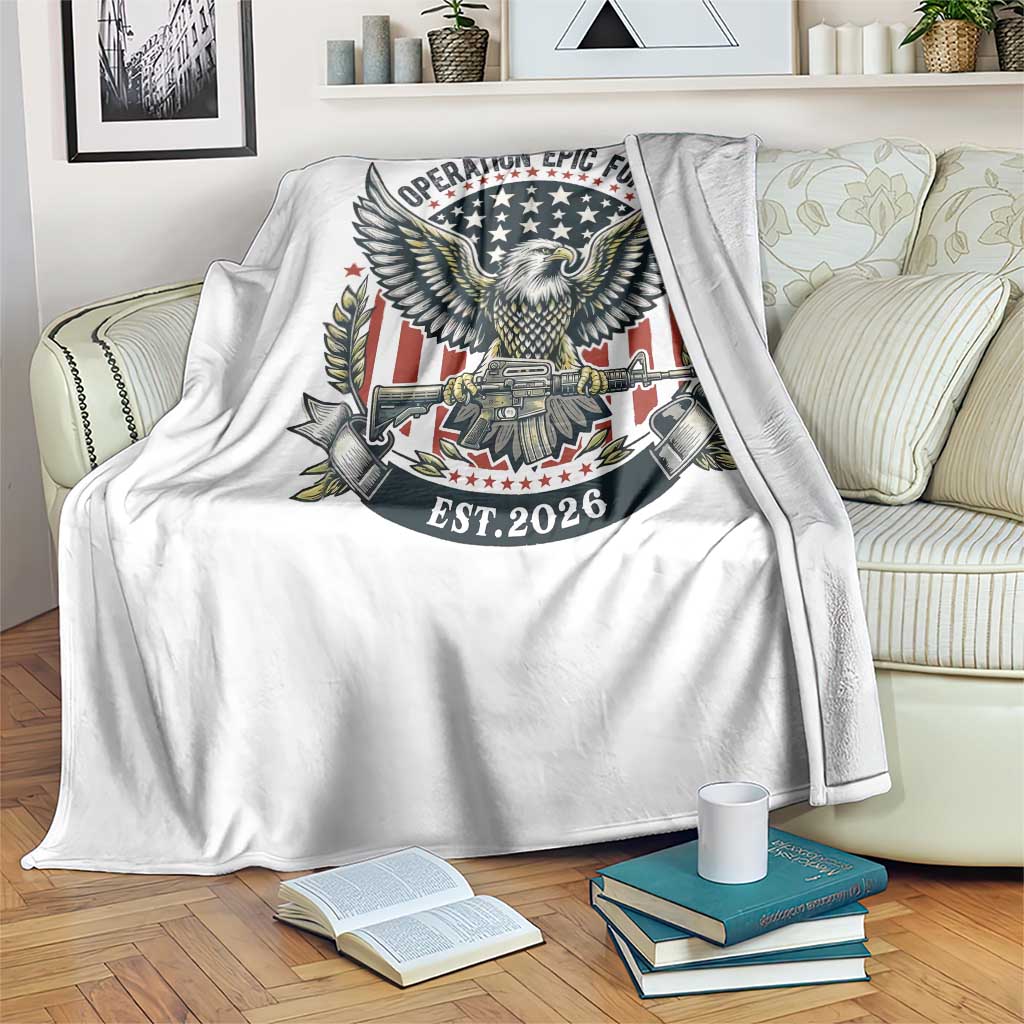 Operation Epic Fury Patriotic Eagle Crest Est 2026 Throw Blanket American Strength Freedom