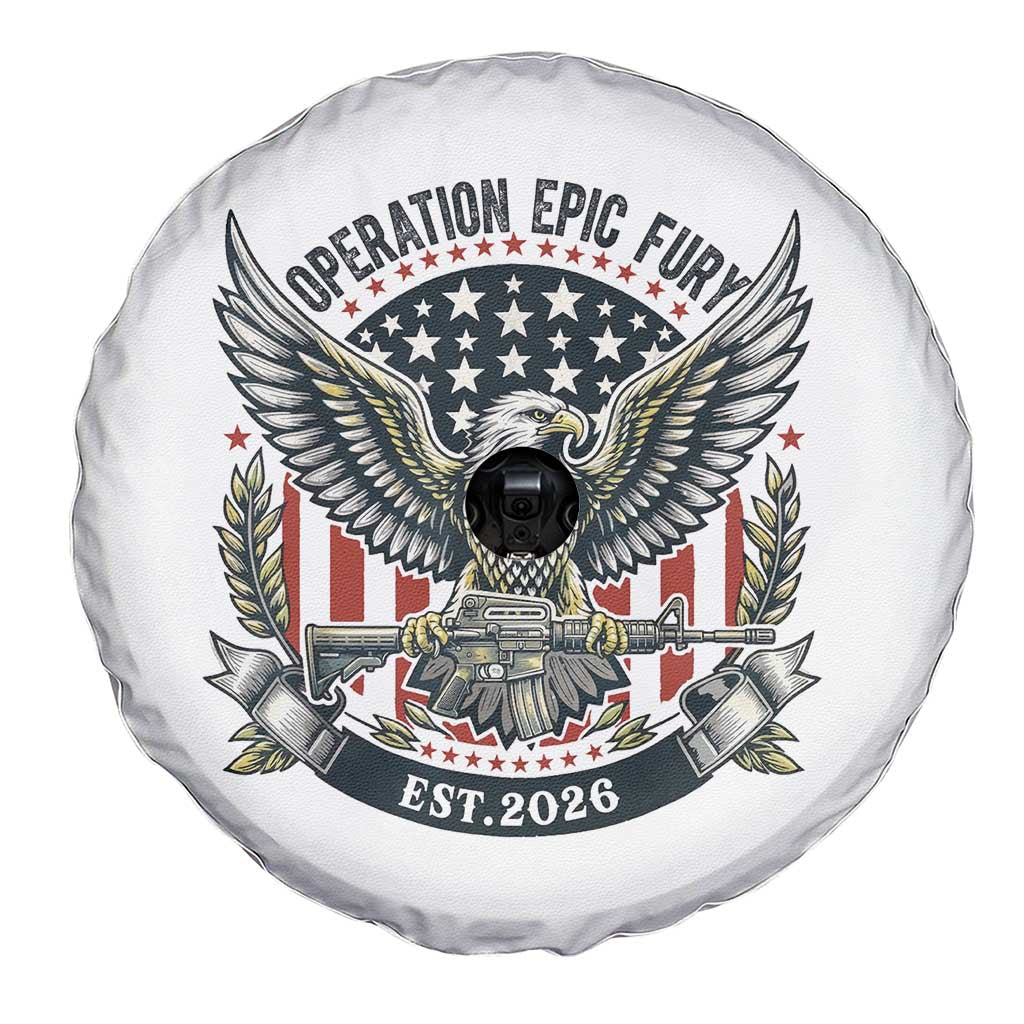 Operation Epic Fury Patriotic Eagle Crest Est 2026 Spare Tire Cover American Strength Freedom