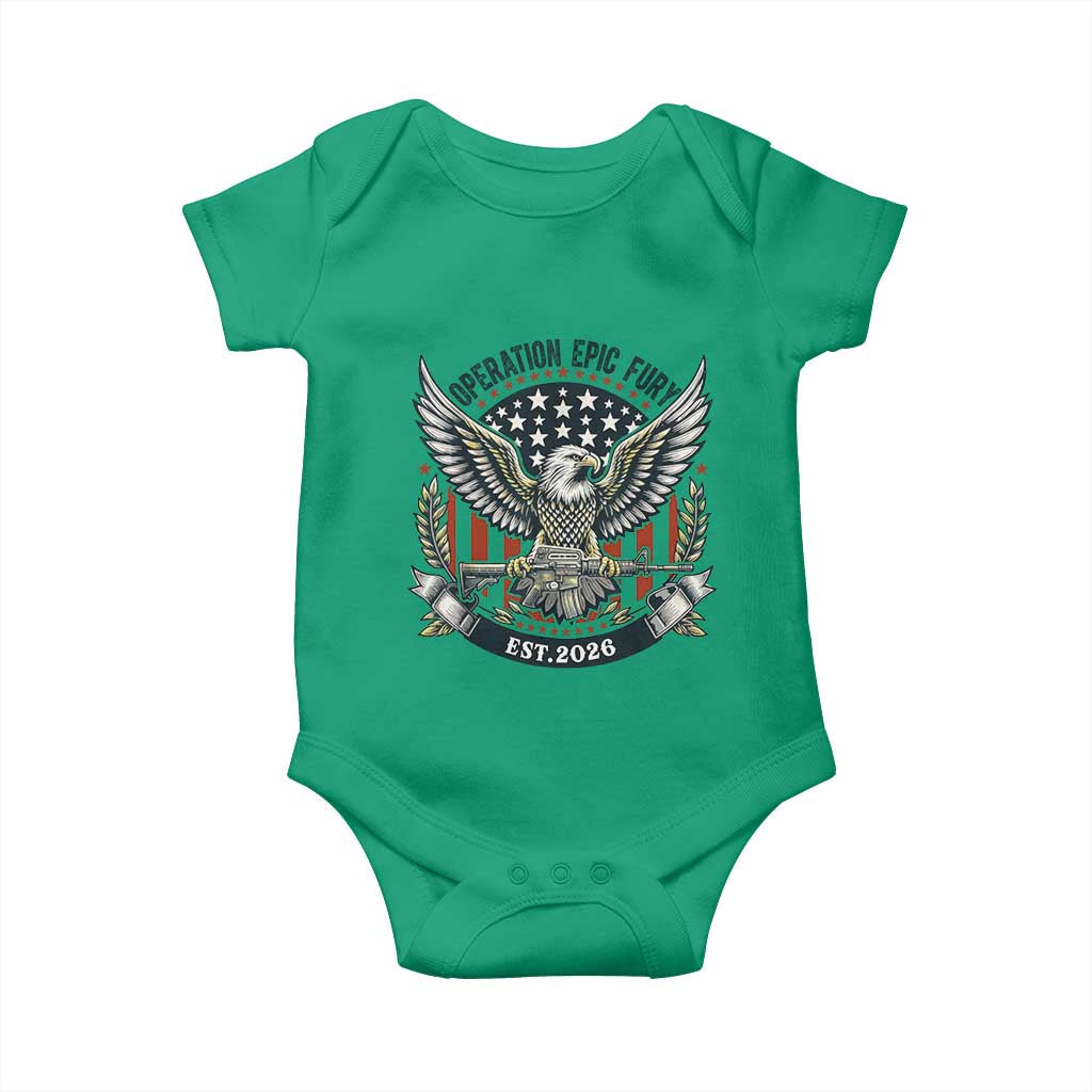 Operation Epic Fury Patriotic Eagle Crest Est 2026 Baby Onesie American Strength Freedom