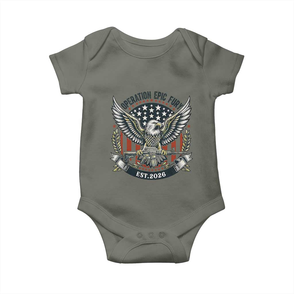 Operation Epic Fury Patriotic Eagle Crest Est 2026 Baby Onesie American Strength Freedom