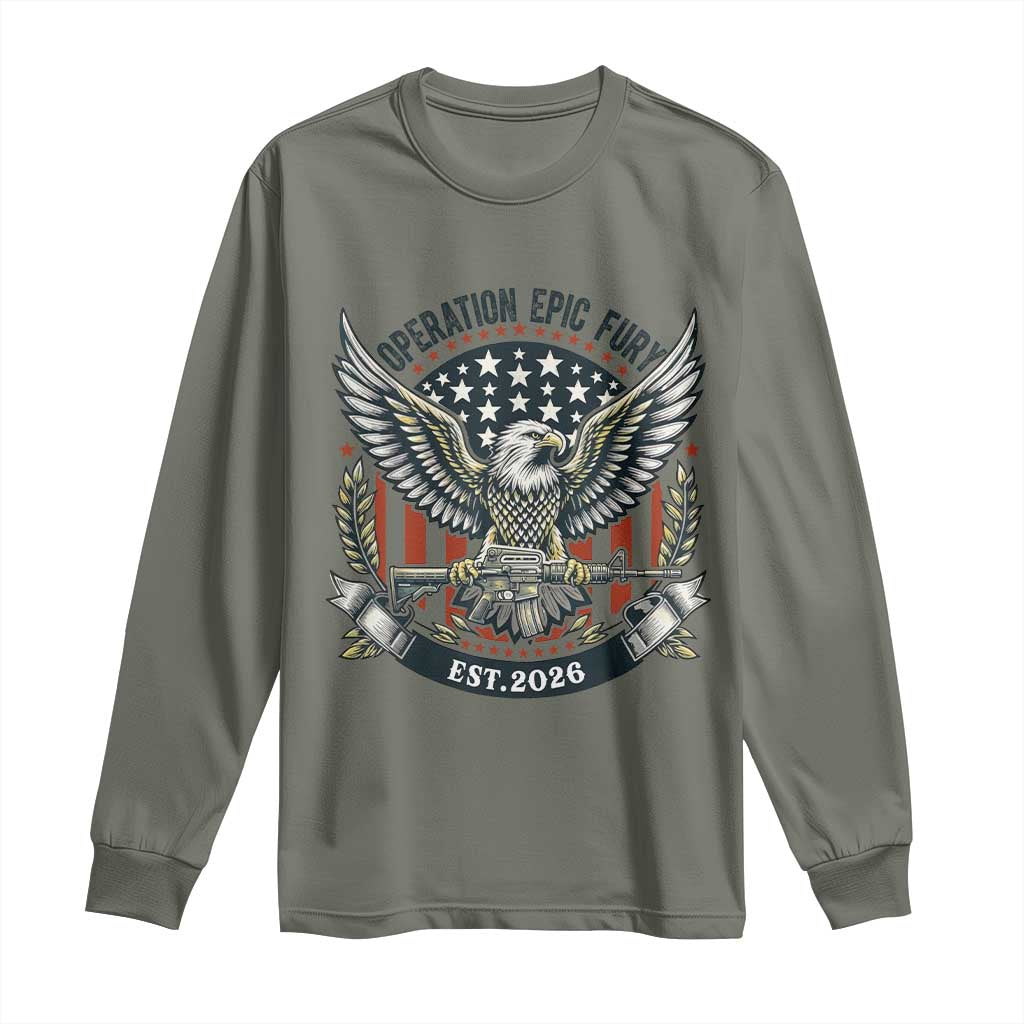 Operation Epic Fury Patriotic Eagle Crest Est 2026 Long Sleeve Shirt American Strength Freedom