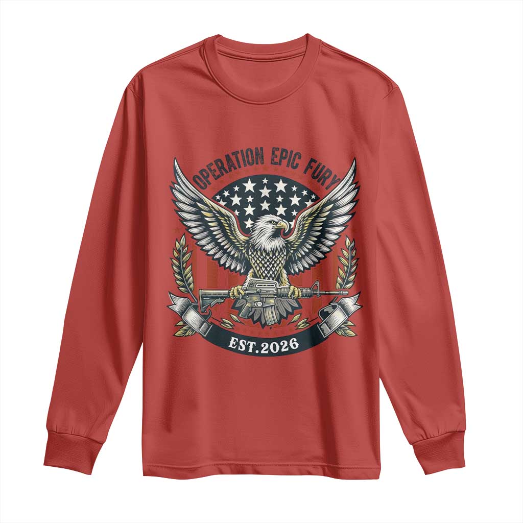 Operation Epic Fury Patriotic Eagle Crest Est 2026 Long Sleeve Shirt American Strength Freedom