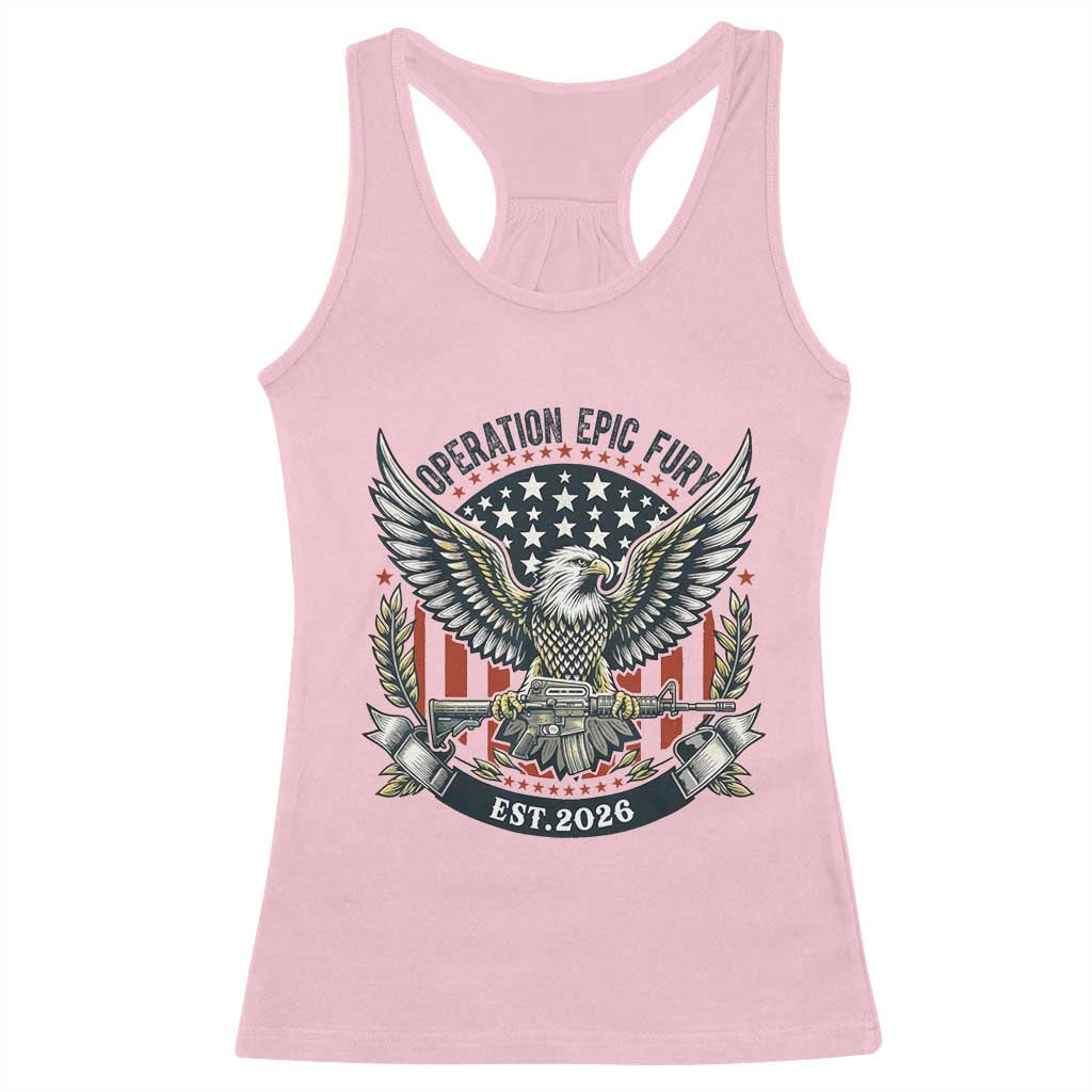 Operation Epic Fury Patriotic Eagle Crest Est 2026 Racerback Tank Top American Strength Freedom