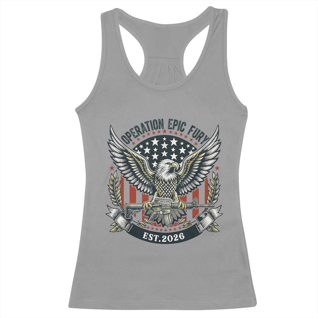Operation Epic Fury Patriotic Eagle Crest Est 2026 Racerback Tank Top American Strength Freedom