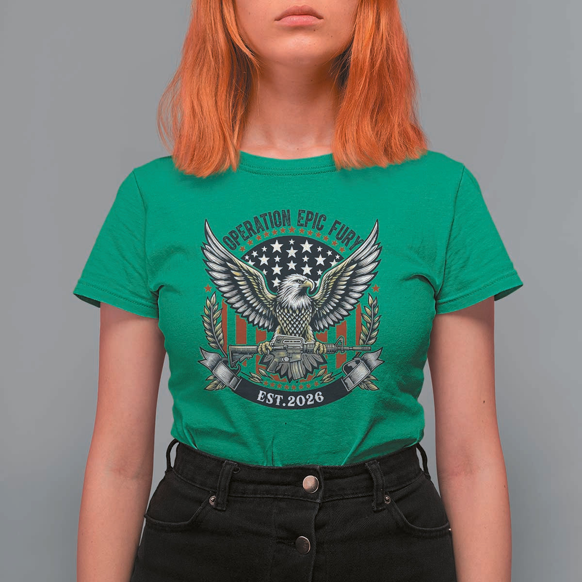 Operation Epic Fury Patriotic Eagle Crest Est 2026 T Shirt For Women American Strength Freedom