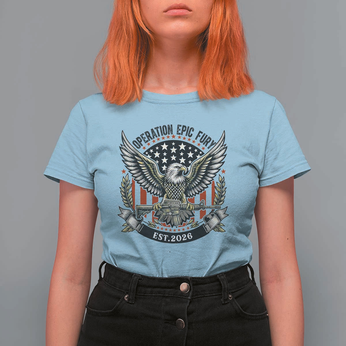 Operation Epic Fury Patriotic Eagle Crest Est 2026 T Shirt For Women American Strength Freedom