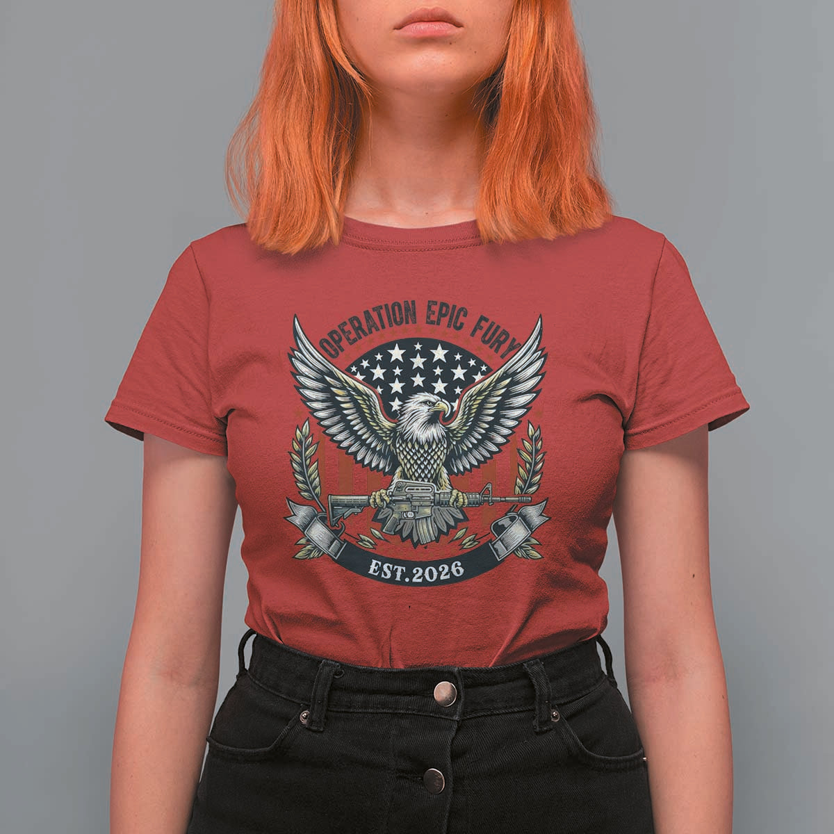 Operation Epic Fury Patriotic Eagle Crest Est 2026 T Shirt For Women American Strength Freedom