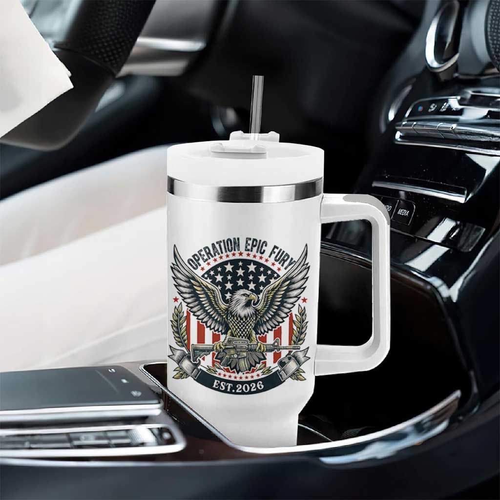 Operation Epic Fury Patriotic Eagle Crest Est 2026 Tumbler With Handle American Strength Freedom