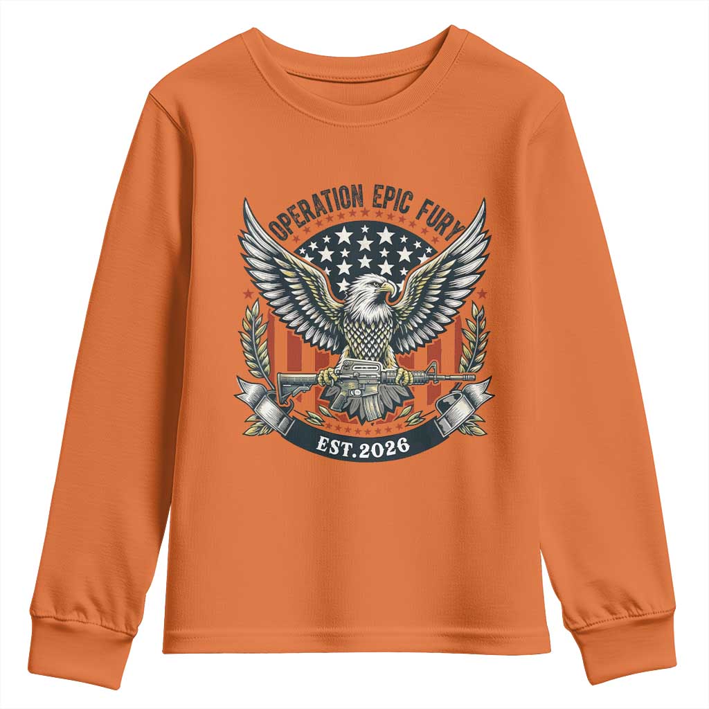 Operation Epic Fury Patriotic Eagle Crest Est 2026 Youth Sweatshirt American Strength Freedom