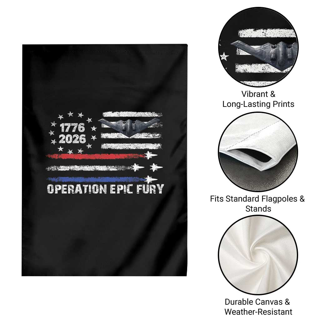 Operation Epic Fury 1776 2026 American Flag Aviation Garden Flag Freedom Anniversary Statement