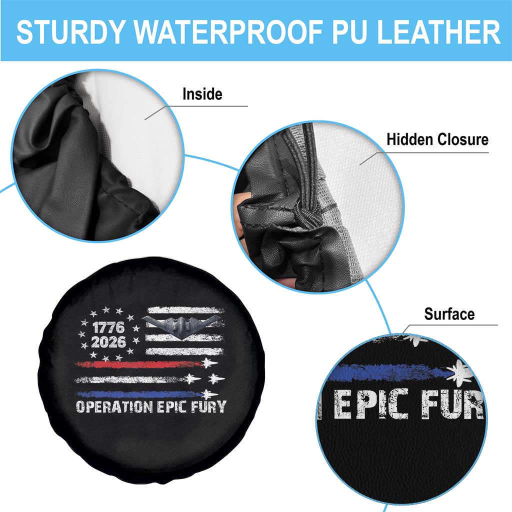 Operation Epic Fury 1776 2026 American Flag Aviation Spare Tire Cover Freedom Anniversary Statement