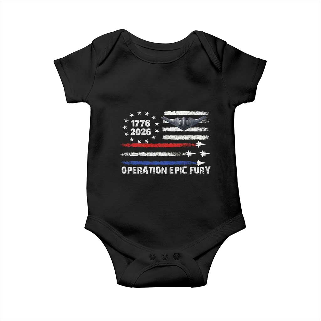 Operation Epic Fury 1776 2026 American Flag Aviation Baby Onesie Freedom Anniversary Statement