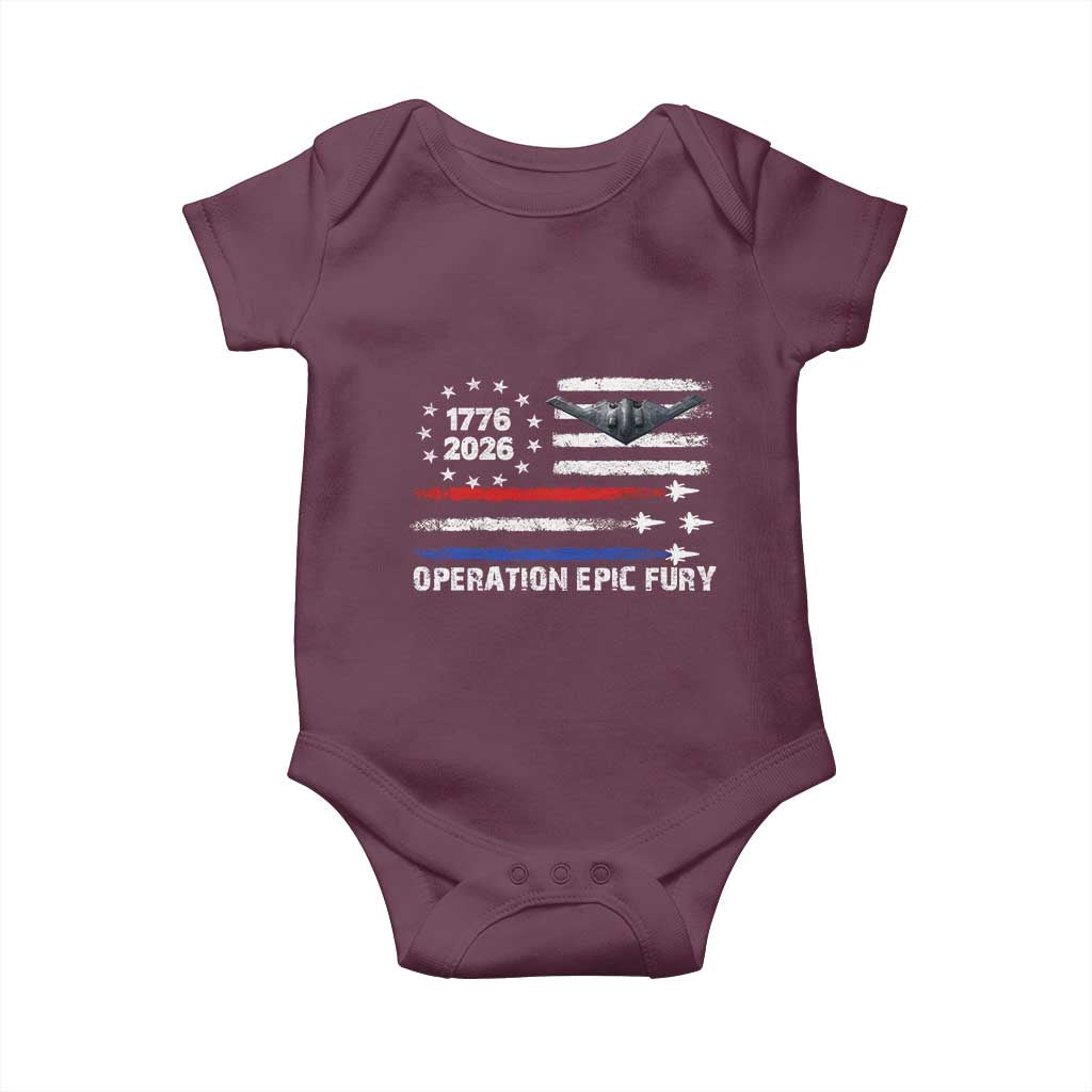 Operation Epic Fury 1776 2026 American Flag Aviation Baby Onesie Freedom Anniversary Statement