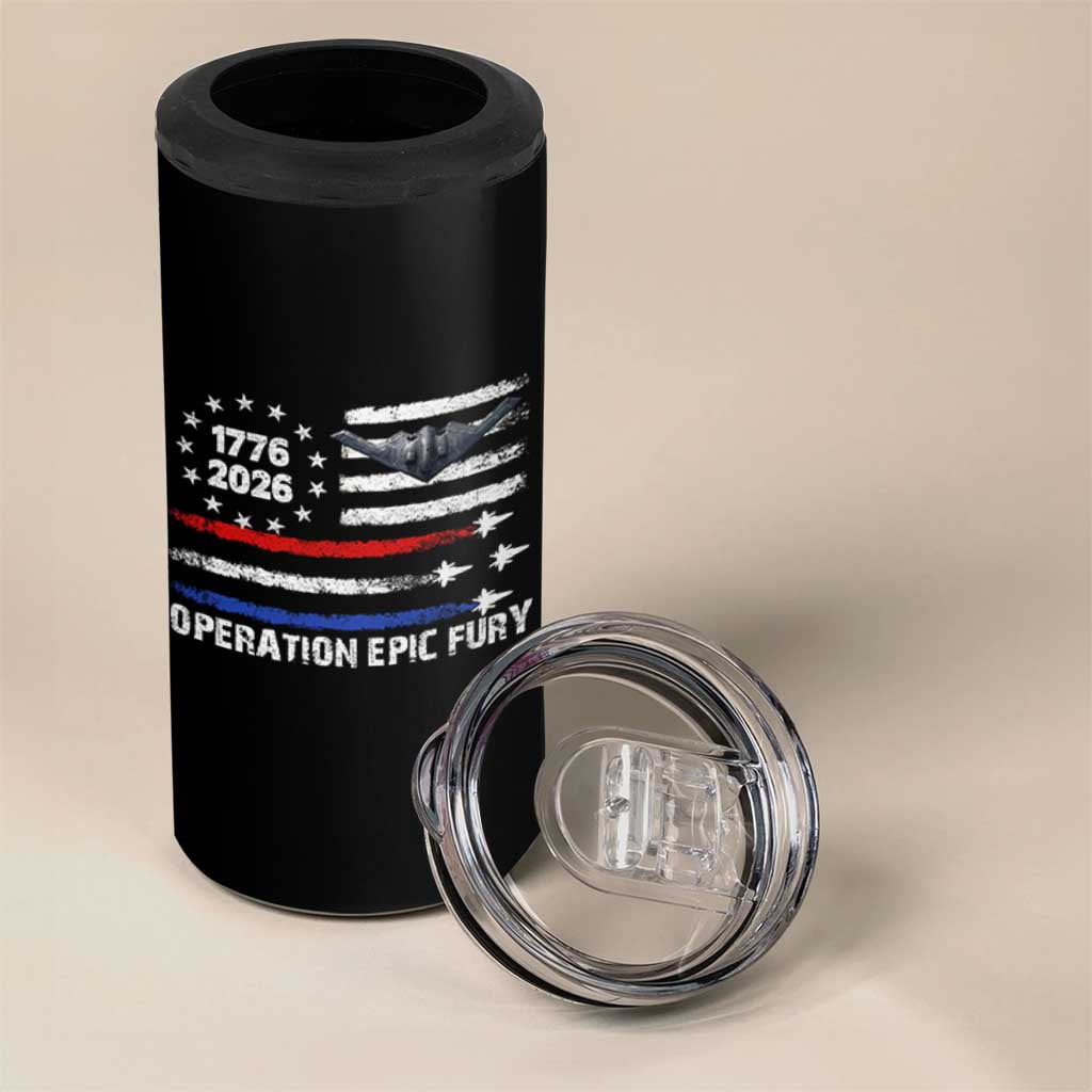 Operation Epic Fury 1776 2026 American Flag Aviation 4 in 1 Can Cooler Tumbler Freedom Anniversary Statement