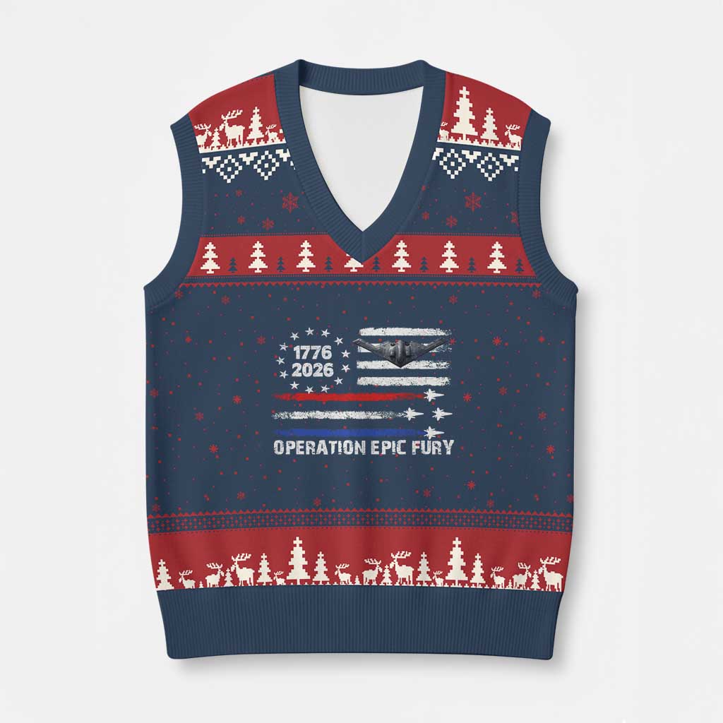 Operation Epic Fury 1776 2026 American Flag Aviation V-Neck Knit Sweater Vest Freedom Anniversary Statement