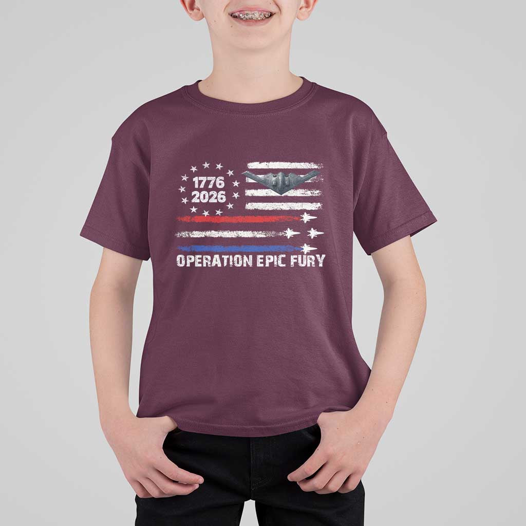 Operation Epic Fury 1776 2026 American Flag Aviation T Shirt For Kid Freedom Anniversary Statement