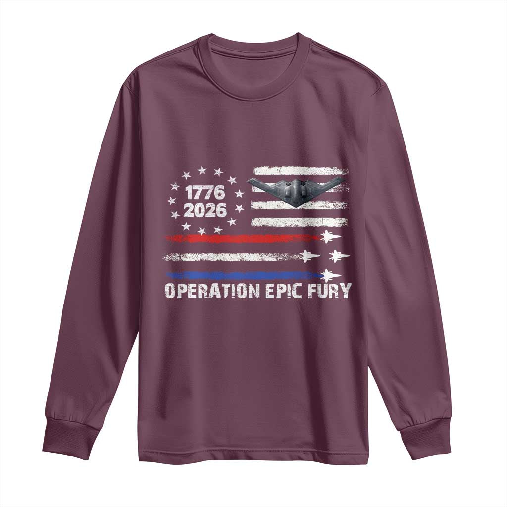 Operation Epic Fury 1776 2026 American Flag Aviation Long Sleeve Shirt Freedom Anniversary Statement