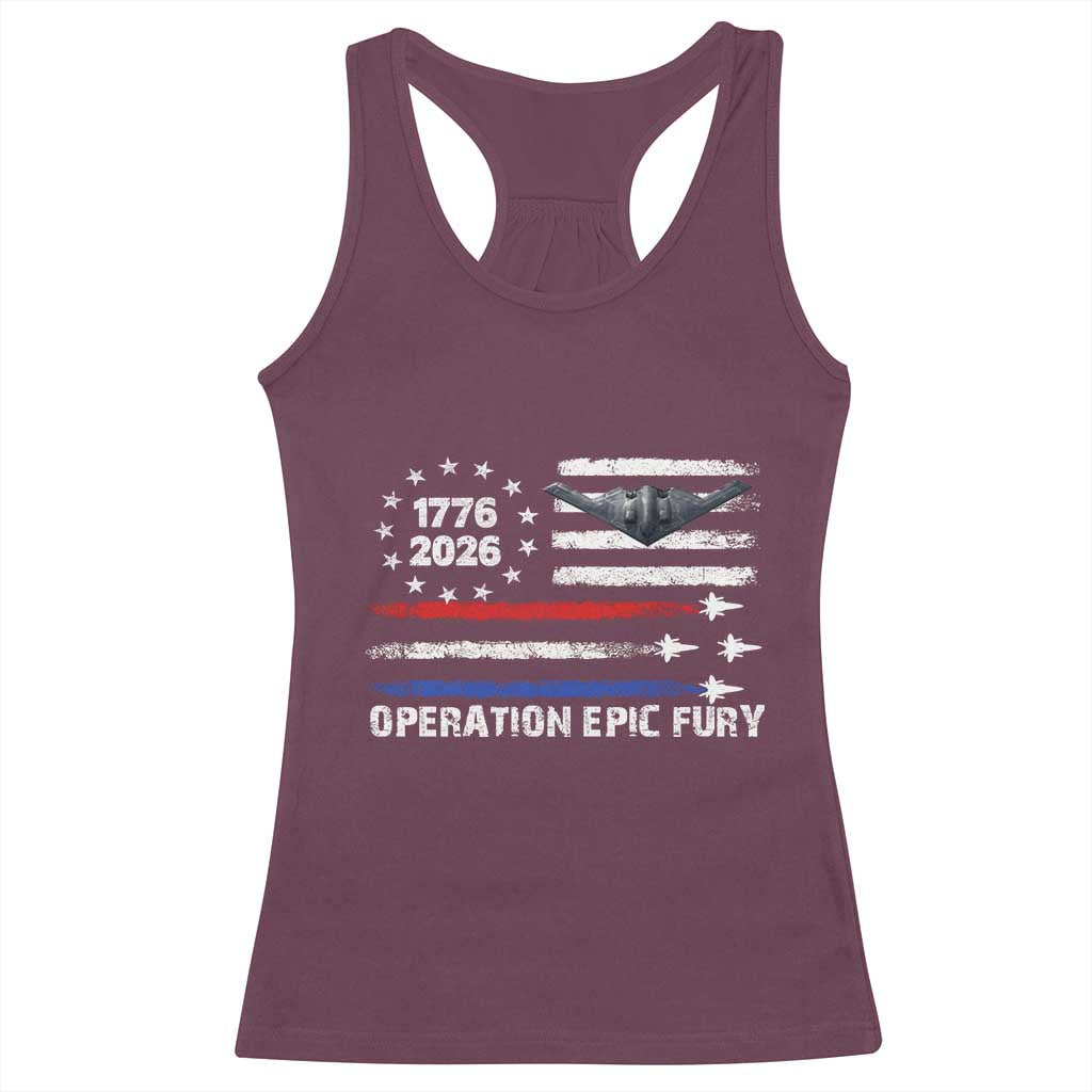 Operation Epic Fury 1776 2026 American Flag Aviation Racerback Tank Top Freedom Anniversary Statement