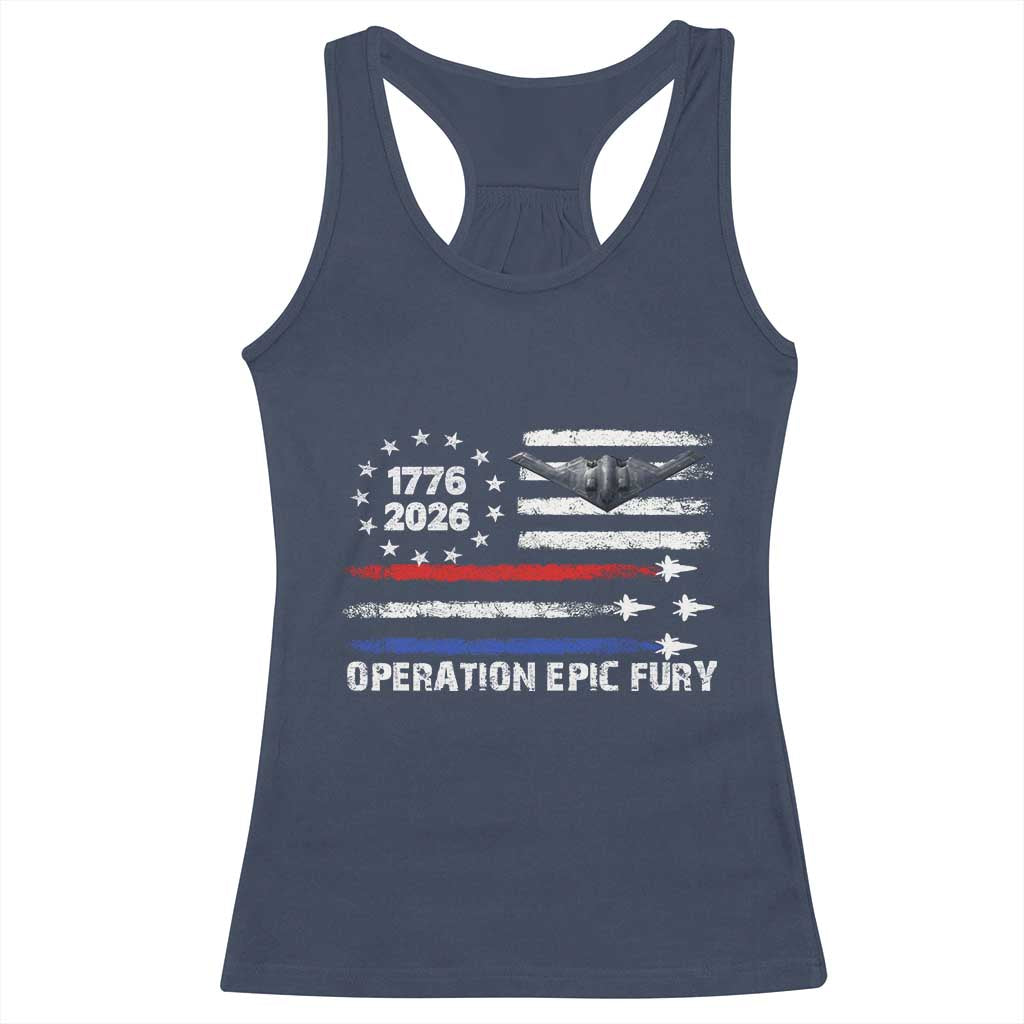 Operation Epic Fury 1776 2026 American Flag Aviation Racerback Tank Top Freedom Anniversary Statement