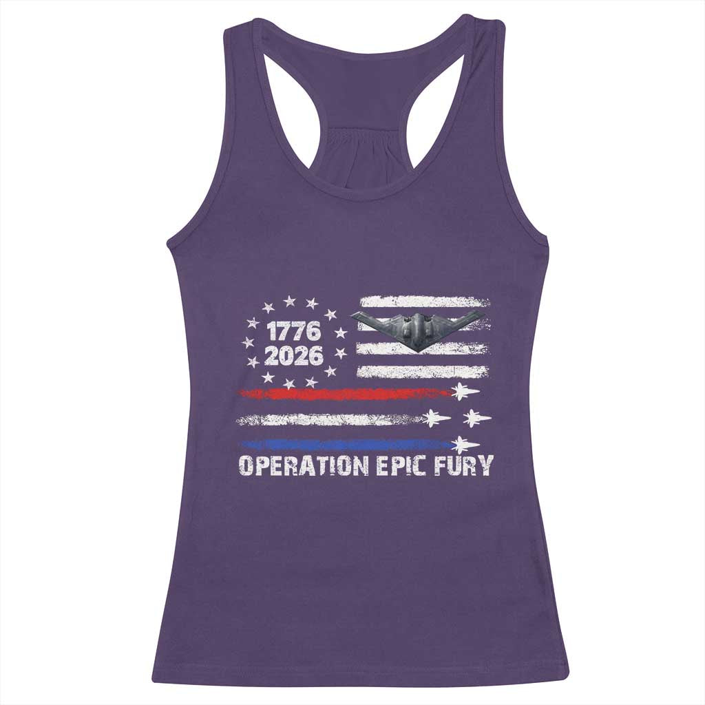 Operation Epic Fury 1776 2026 American Flag Aviation Racerback Tank Top Freedom Anniversary Statement