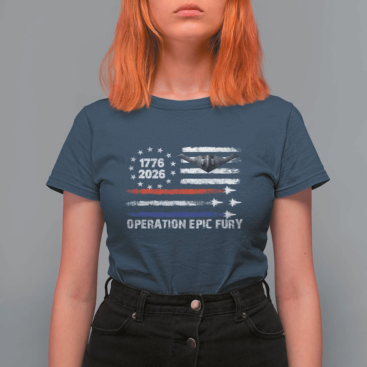 Operation Epic Fury 1776 2026 American Flag Aviation T Shirt For Women Freedom Anniversary Statement