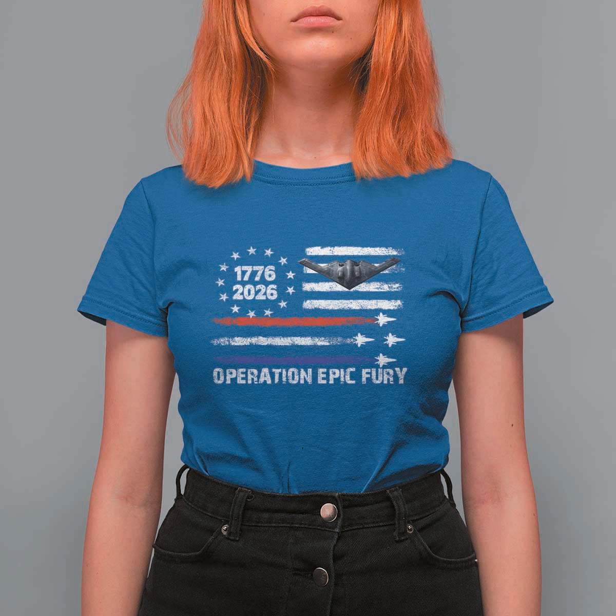 Operation Epic Fury 1776 2026 American Flag Aviation T Shirt For Women Freedom Anniversary Statement
