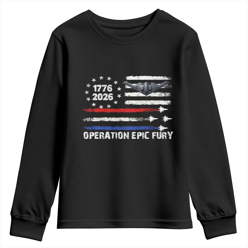 Operation Epic Fury 1776 2026 American Flag Aviation Youth Sweatshirt Freedom Anniversary Statement