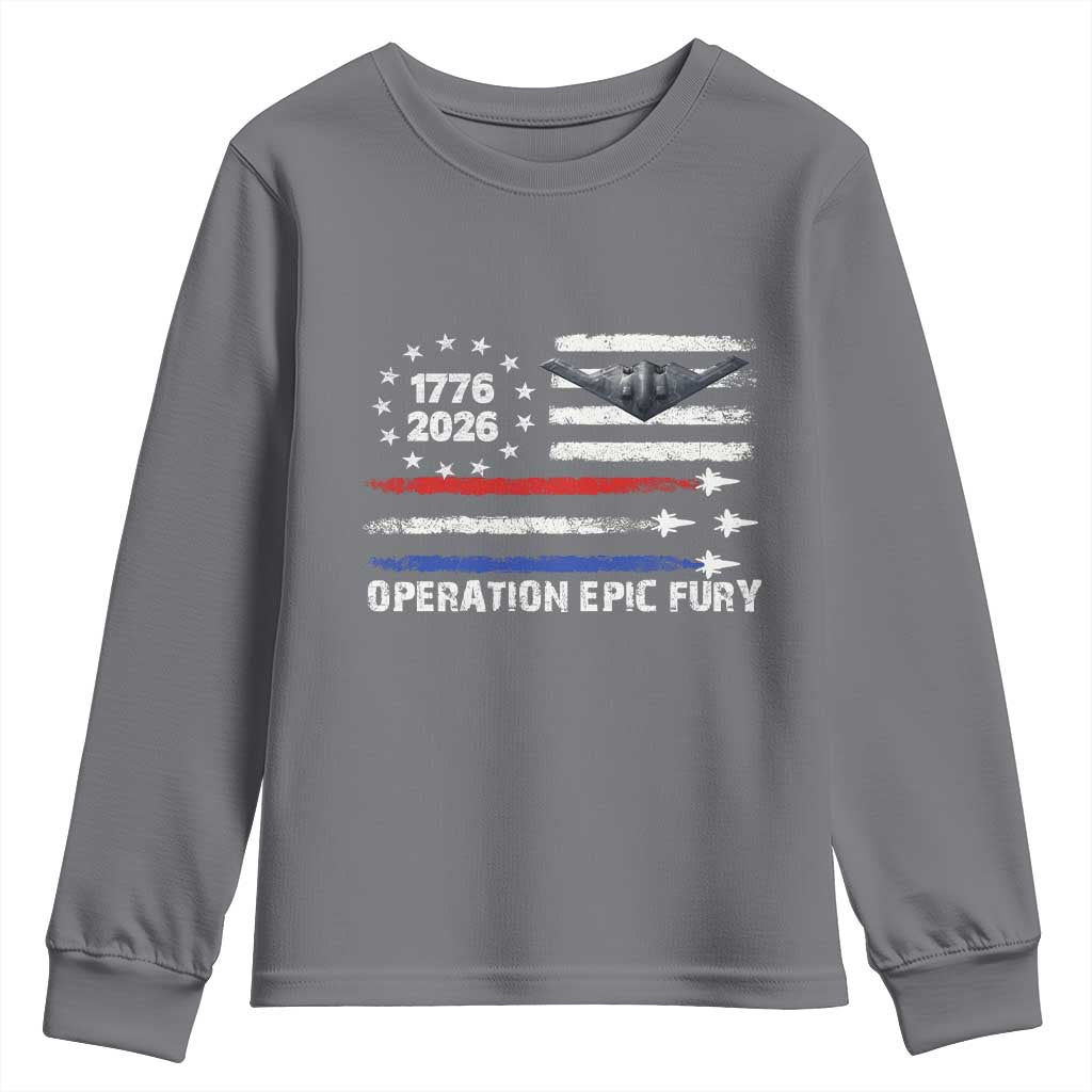 Operation Epic Fury 1776 2026 American Flag Aviation Youth Sweatshirt Freedom Anniversary Statement