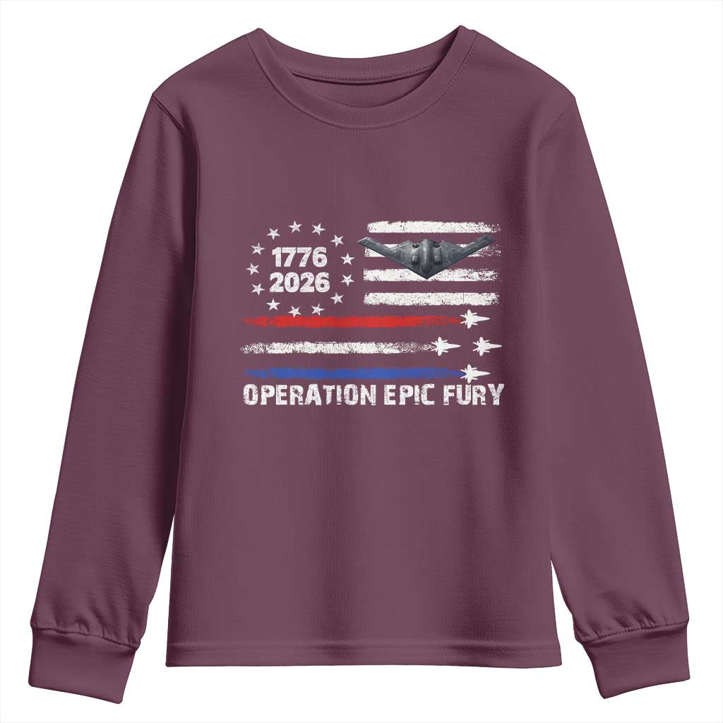 Operation Epic Fury 1776 2026 American Flag Aviation Youth Sweatshirt Freedom Anniversary Statement