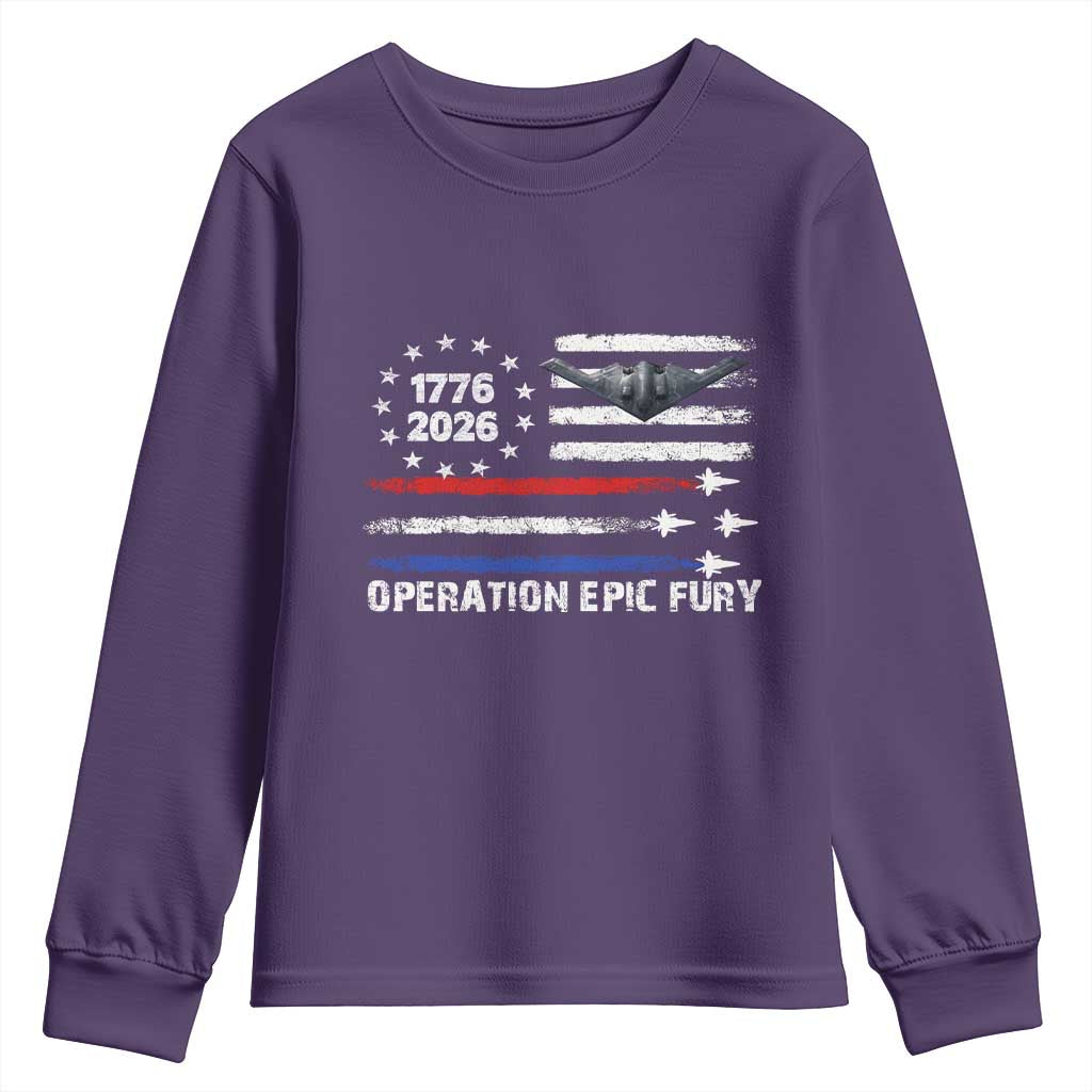 Operation Epic Fury 1776 2026 American Flag Aviation Youth Sweatshirt Freedom Anniversary Statement