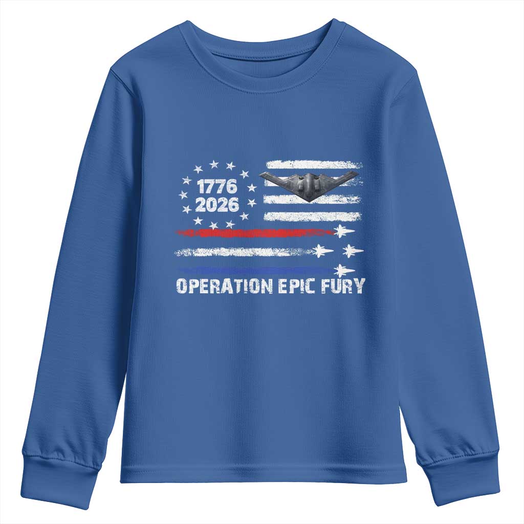 Operation Epic Fury 1776 2026 American Flag Aviation Youth Sweatshirt Freedom Anniversary Statement