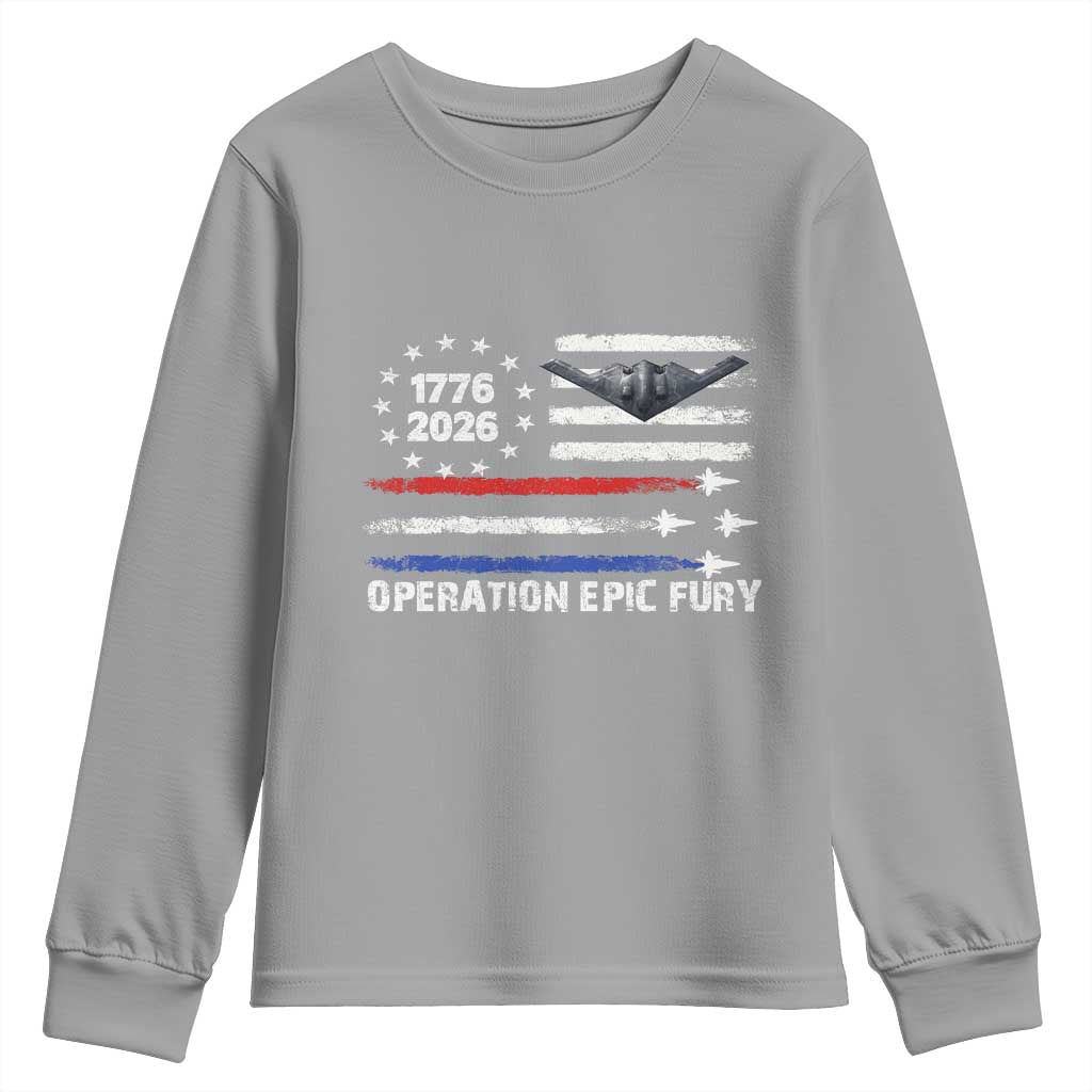 Operation Epic Fury 1776 2026 American Flag Aviation Youth Sweatshirt Freedom Anniversary Statement