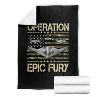 Operation Epic Fury Camo American Flag Throw Blanket B12 Spirit Stealth Bomber Formation Patriotic Air Power