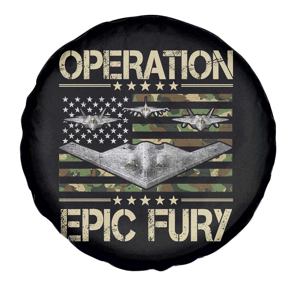 Operation Epic Fury Camo American Flag Spare Tire Cover B12 Spirit Stealth Bomber Formation Patriotic Air Power